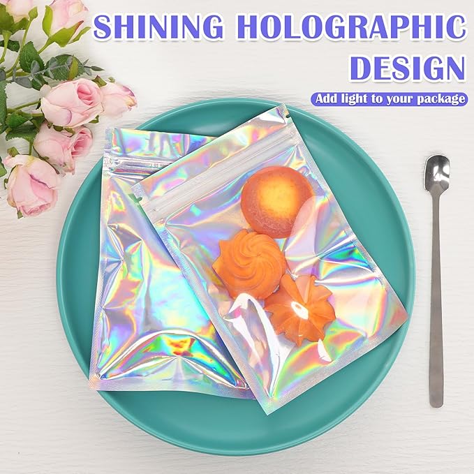 JETMORE 100 Pcs Mylar Bags, Holographic Bags, Resealable Bag - Image 2