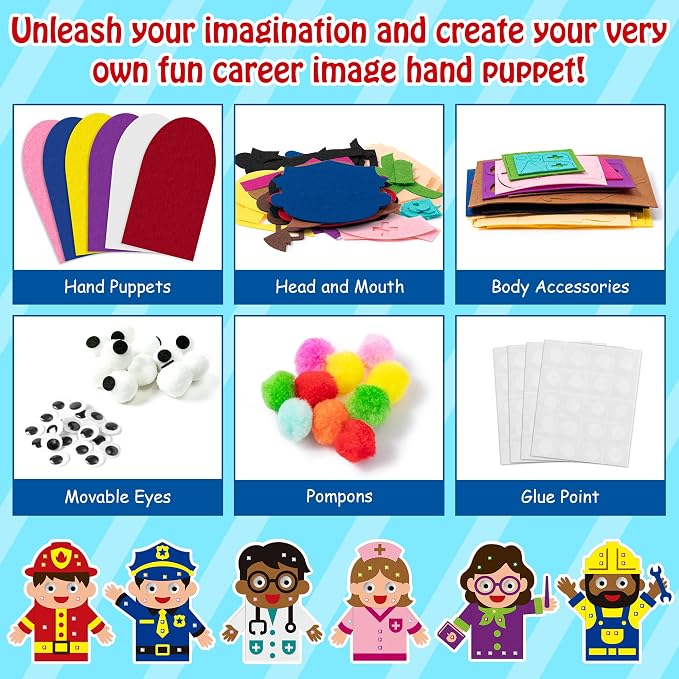 WATINC 6Pcs Hand Puppet Making Kit, Art Craft Felt Sock Puppet Toys, Creative - Image 3
