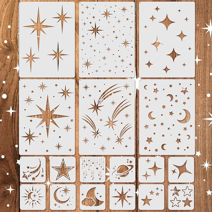 18 PCS Large Star Stencil for Painting Reusable Paint Stencils for Walls by Yazhiji