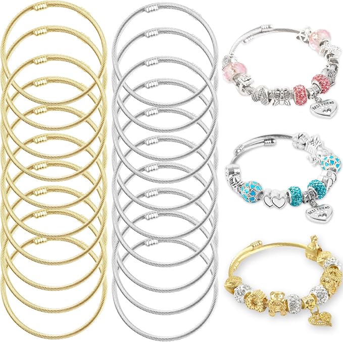 20Pcs Twisted Cable Wire Bracelet Stylish Fine Stainless Steel Open Cuff by BRACELETMAKINGKIT