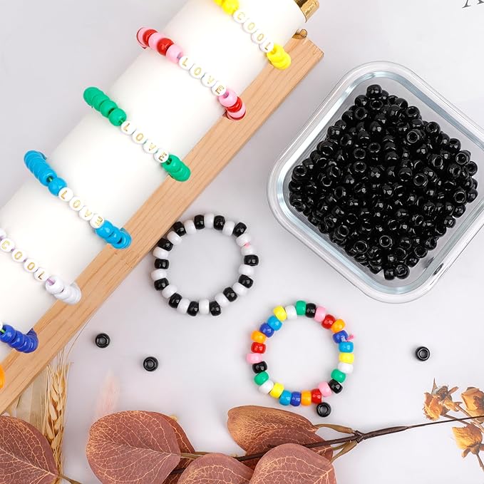 1000Pcs Pony Beads Bracelet 9mm Black Plastic Barrel Pony Beads - Image 5