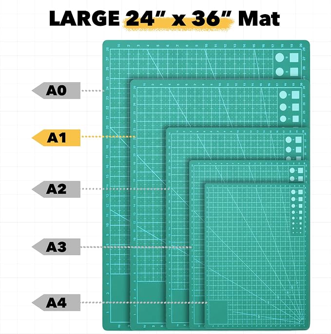 Mandala Crafts Self-Healing Cutting Mat Set – 24" x 36" A1 Green Double-Sided - Image 3