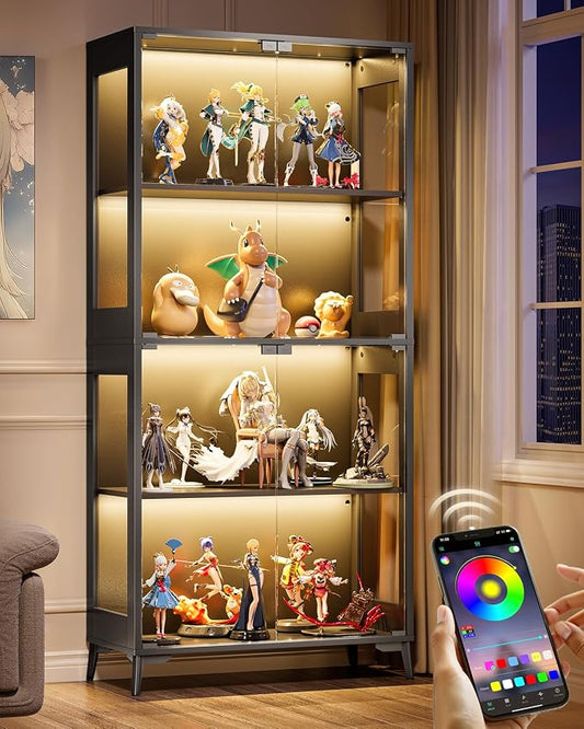 Glass Display Cabinet with Doors, 4-Tier Display Case with Adjustable Shelves by Unknown