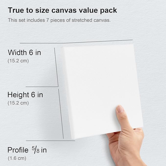 PHOENIX Small Stretched Canvas for Painting 6x6 Inch/7 Value Pack, 8 Oz Triple - Image 3