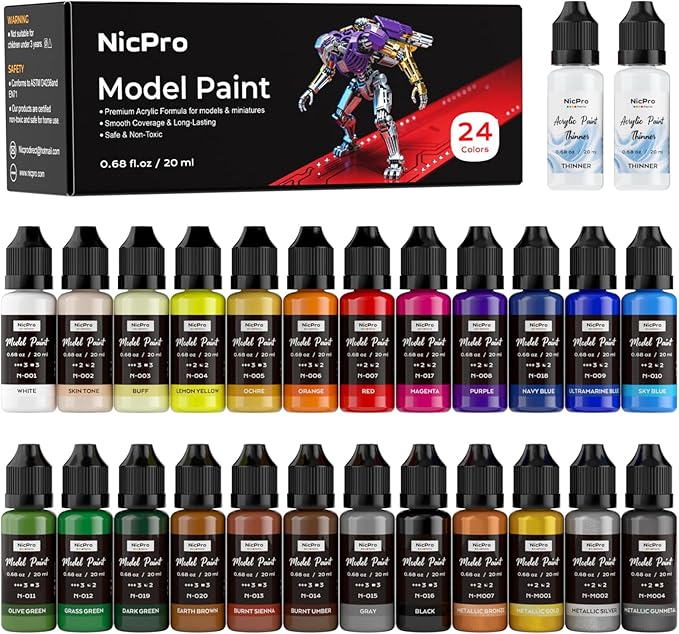 Nicpro 24 Colors Model Paint Set, 20ml Ready to Use Modeling Acrylic Paints by Nicpro