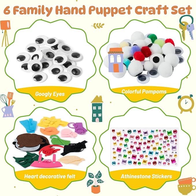 WATINC 6Pcs Hand Puppet Making Kit, Art Craft Felt Sock Puppet Toys, Creative - Image 2