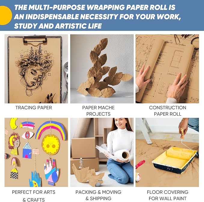 Brown Wrapping Paper, Kraft Paper Roll, Craft Decorative Paper 15" x 450" - Image 4