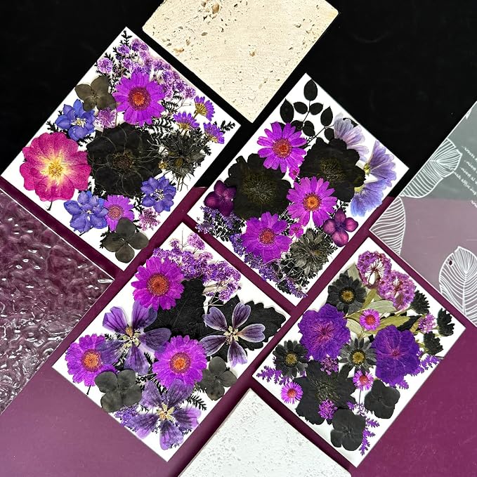 MIKIYA 92Pcs Purple Black Pressed Dried Flowers - Image 3