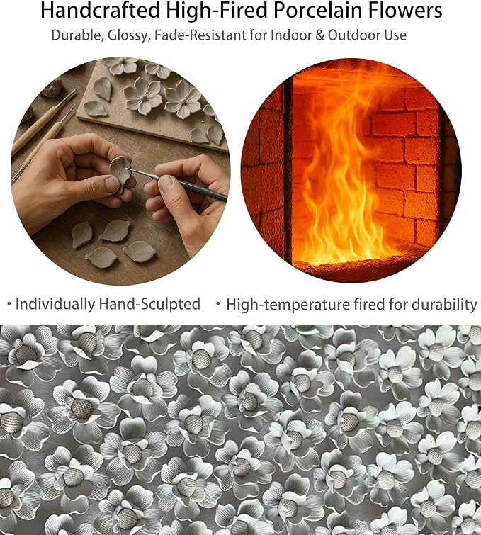 Lanyani 30 Pieces 3D Ceramic Flower Mosaic Tiles - Image 4