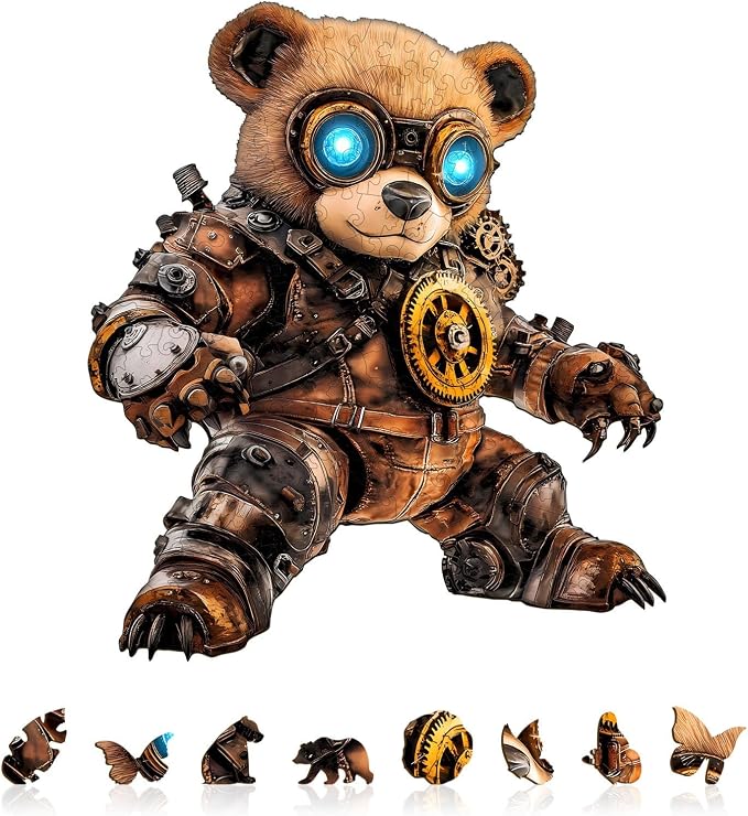 Cyber Bear Puzzles Adults Gifts Wooden 195 Pieces 13.4 * 11.5in by Jollitot