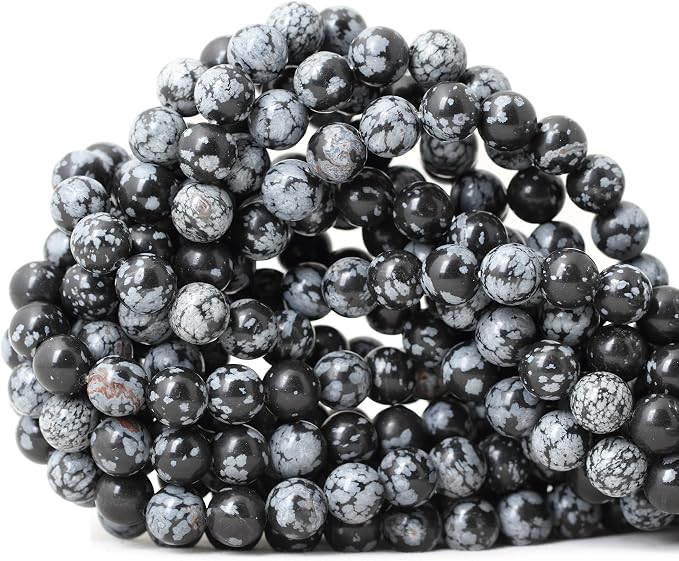 45PCS 8mm Natural Black Snowflake Obsidian Gemstone Round Loose Beads Stone by CHEAVIAN
