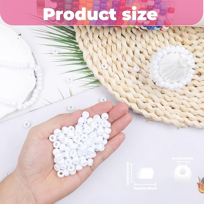 White Pony Beads for Bracelet 1000 Pcs Plastic Beads for Friendship Bracelets - Image 2