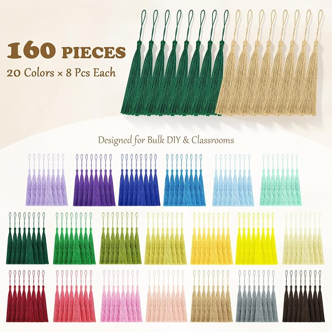 160 Pack Bulk Bookmark Tassels, 5 Inch Soft Silky Tassels - Image 4