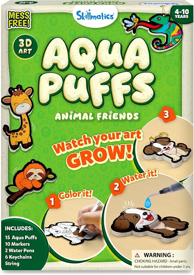 Skillmatics Aqua Puffs 3D Art Kit – Animals, Mess-Free Paint by Number Kit | by Skillmatics