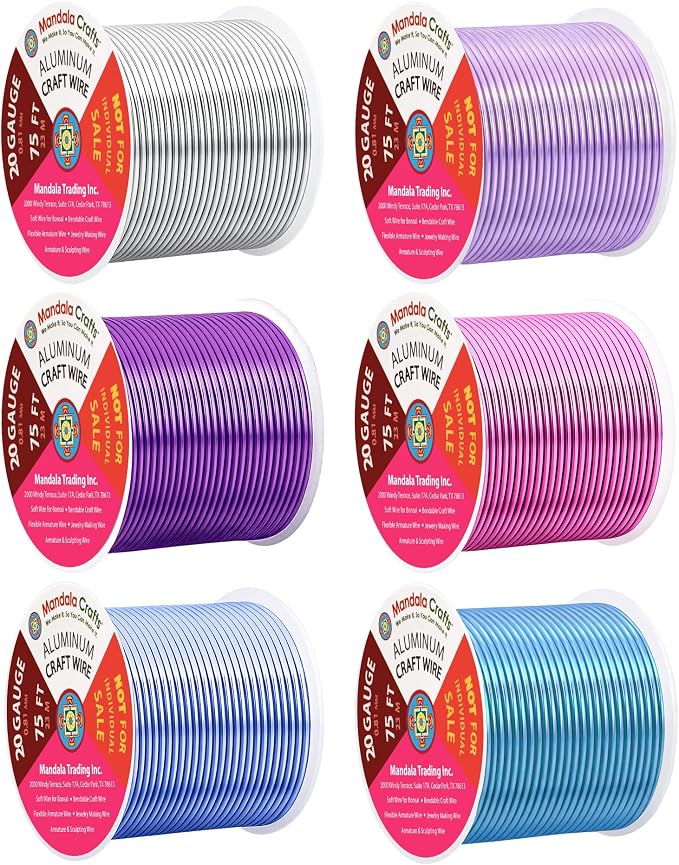 Mandala Crafts 20 GA Turquoise Pink Assorted Anodized Aluminum Craft Wire | 450 by MandalaCrafts