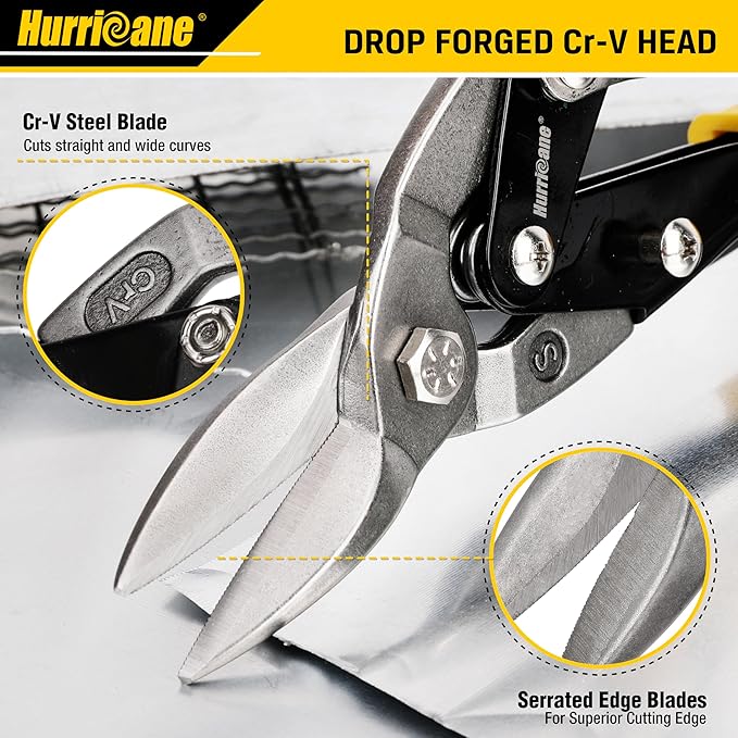 HURRICANE 3 pc Aviation Tin Snips Set, 10 Inch Metal Shears - Image 5