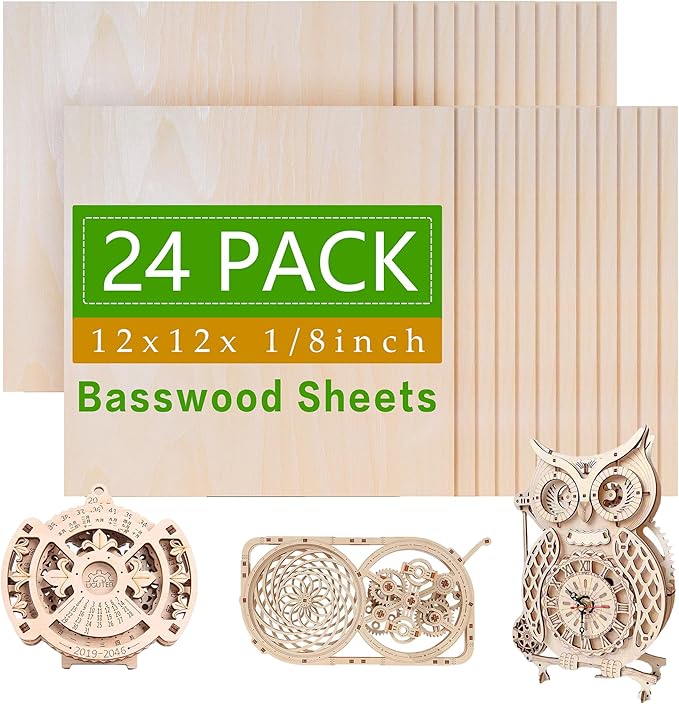 24 Pack 12 x 12 x 1/8 Inch 3mm Basswood Plywood Sheets by Unknown