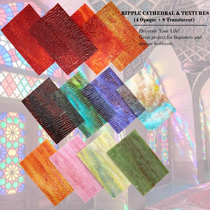 LITMIND 12 Sheets Stained Glass Sheets Variety Pack, 4 x 6 inch Cathedral Glass - Image 2