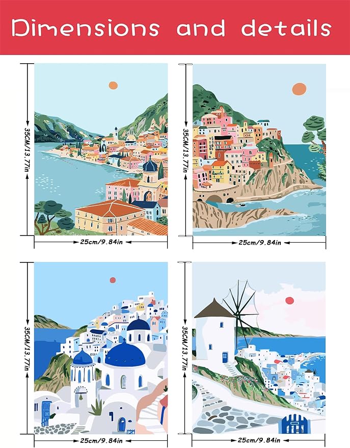 AREOPNMG 4 Pack Cityscape Paint by Numbers Kit - Image 5