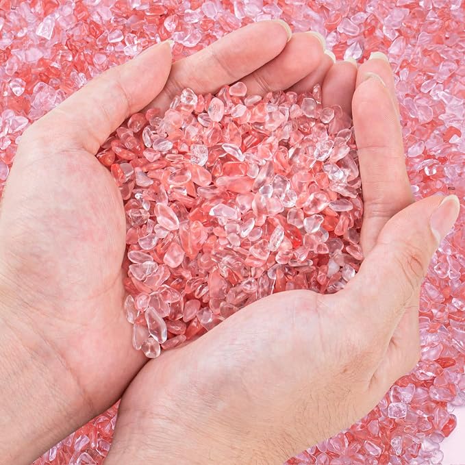 0.5 Lb/230g Watermelon Red Crushed Stone Crystal Chips Bulk, Tumbled Healing by EZEELAI
