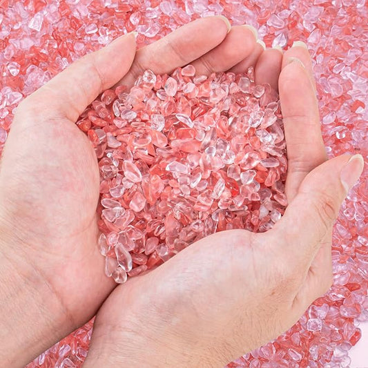 0.88 Lb Red Crystal Chips Stone Crushed Quartz Glass, Small Decorative Pebbles by EZEELAI