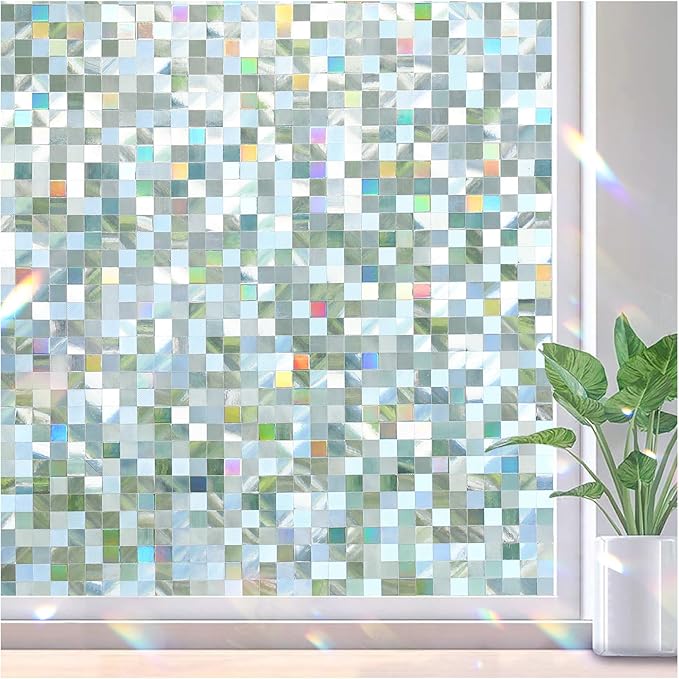 rabbitgoo Stained Glass Window Privacy Film, Mosaic Pattern, 23.6" x 157.4" | by rabbitgoo