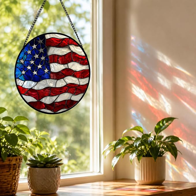 National Flag Acrylic Suncatcher Faux Stained Glass Window Hanging 6.3" | - Image 5