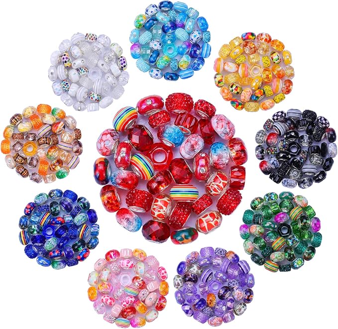 240 Pieces Assorted European Craft Beads Large Hole Lampwork Spacer Beads - Image 2