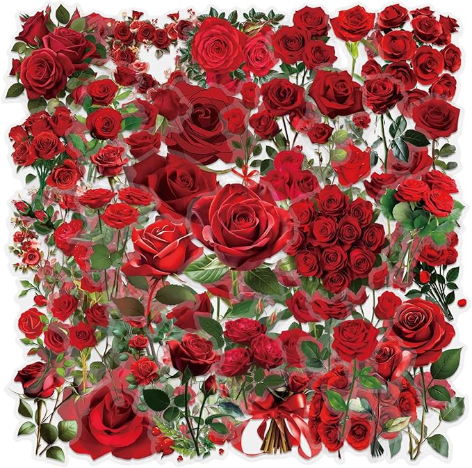 60 Pcs Red Rose PET Transparent Sticker | Self-Adhesive Scrapbooking Stickers - Image 8