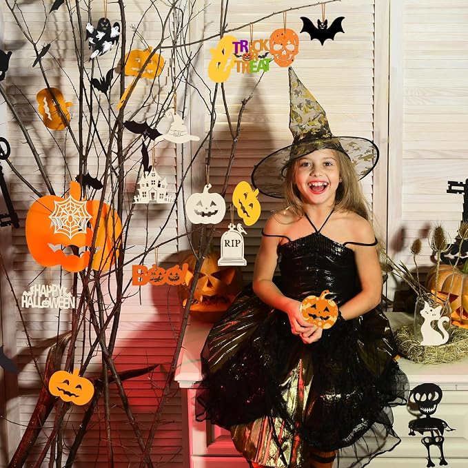 80PCS Wooden Halloween Ornaments to Paint Fall Decorations, 10 Styles DIY Blank - Image 4
