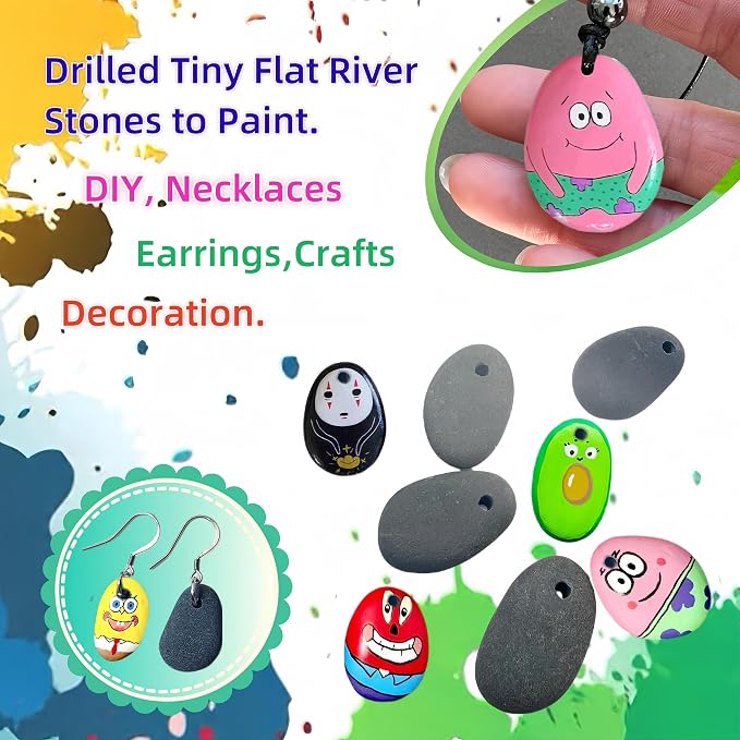 CYLHCM 12PCS Top Drilled Tiny Flat River Stones to Paint, 0.8"-1.0"Craft Rocks - Image 6