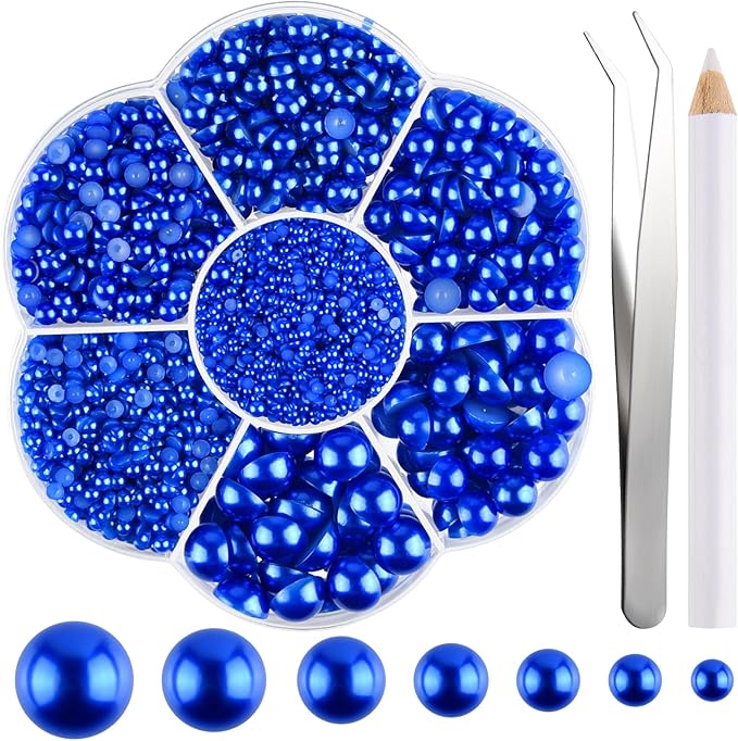 NACHLYNN 6480 Pcs Flat Back Pearl 7 Sizes Half Round Beads Blue by Createyourownlifestory