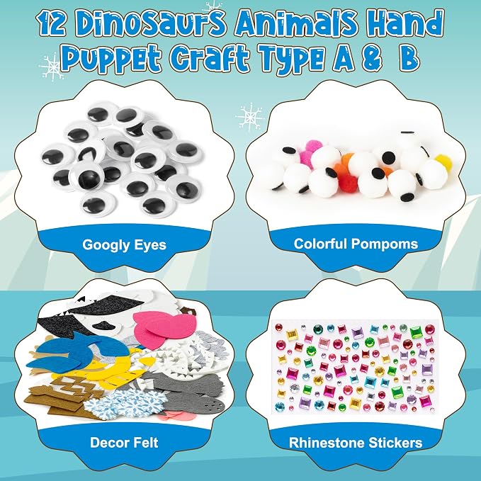 WATINC 12 Pcs Hand Puppet Making Kit, Art Craft Felt Sock Puppet Toys, Creative - Image 2