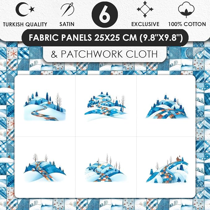 Winter Patchwork Landscape Cotton Fabric Panel – 6 Designs + Bonus Patchwork - Image 3