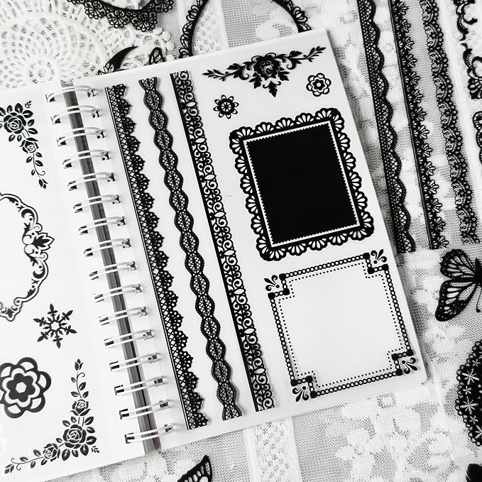 130 Pcs Vintage Black White Lace Scrapbook Stickers - Image 5