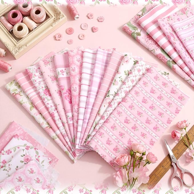 HunnmingRe 20 Pcs 10''x10'' Pink Hydrangea Flower Quilting Fabric Square Pink - Image 5