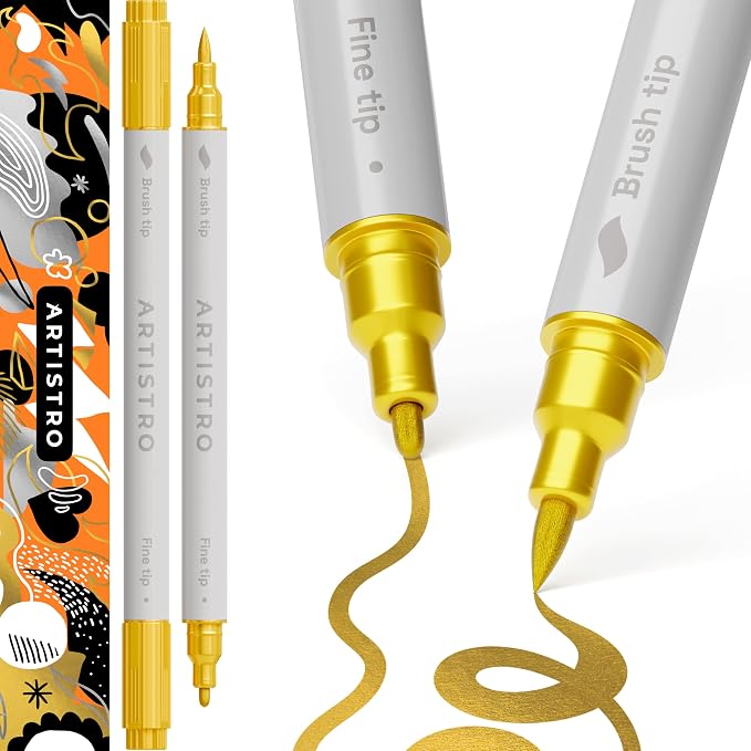 ARTISTRO 2 Gold Dual-Tip Acrylic Paint Pens by ARTISTRO