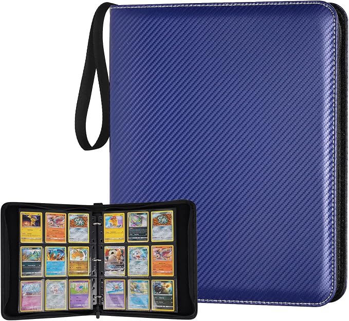 GERMUN 3 Ring 9 Pocket Zipper Card Binder, 720 Double Sided Standard PU Trading by GERMUN