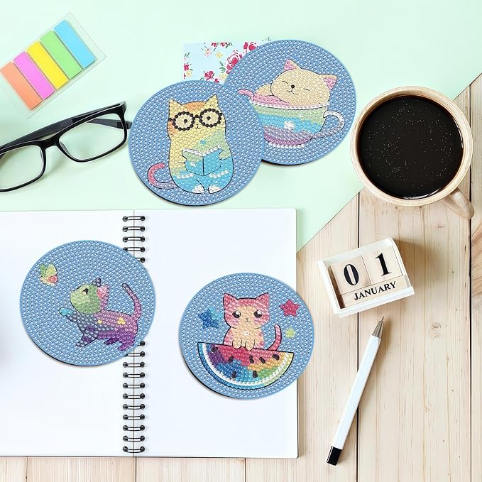 Bulerrylulu 12 Pcs Cat Diamond Painting Coasters Kits - Image 3