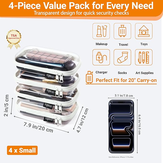 YQBRAO 4-Pack Clear Hard Shell Zipper Case, 1.2mm Ultra-Thick Diaper Bag - Image 4