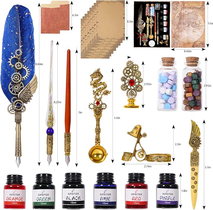 Aifeiter Quill Pen Ink Set-Feather Calligraphy Pen and Set, includes 6 Bottles - Image 7