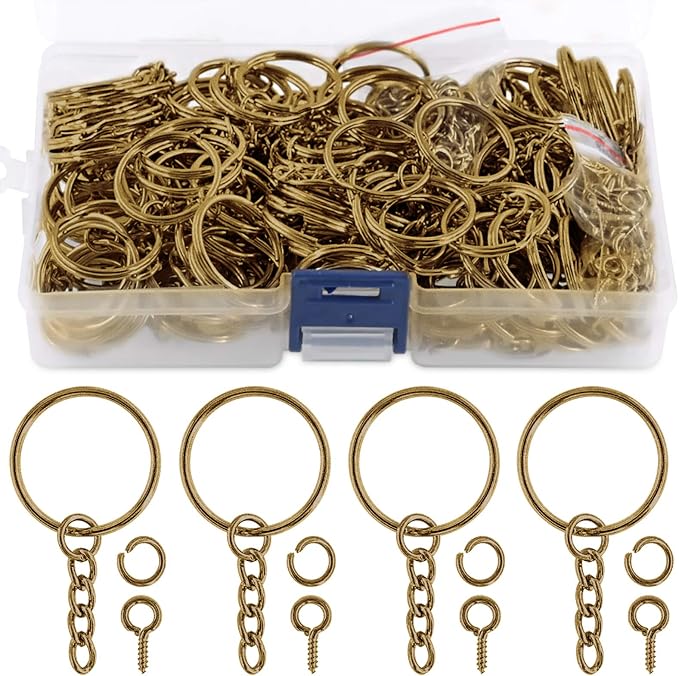 Swpeet 450Pcs Bronze 1" 25mm Key Chain Rings Kit, Including 150Pcs Keychain by Swpeet