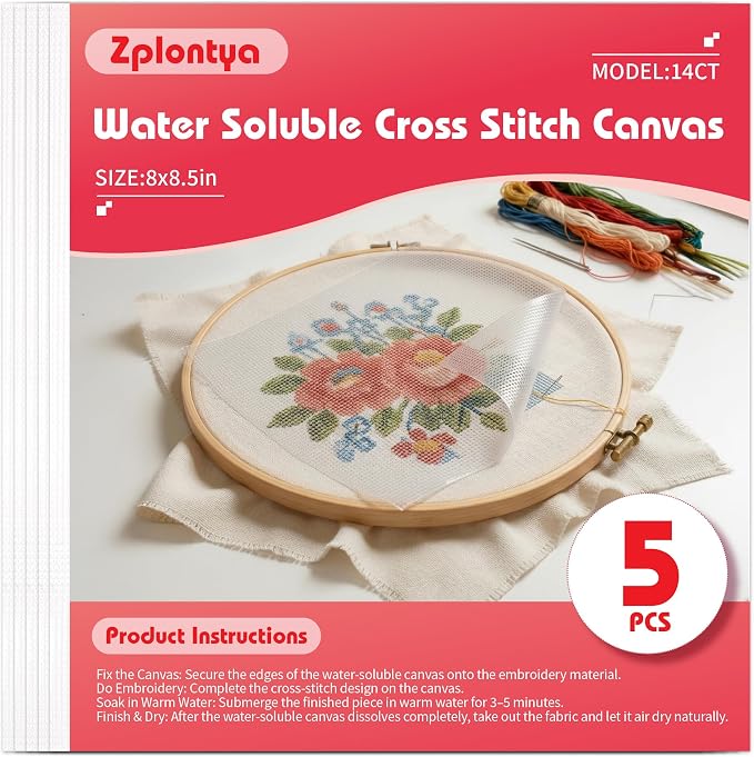 Zplontya 5 Pack Water Soluble Cross Stitch Canvas – 14 Count Embroidery by Simplechoicesimplelife
