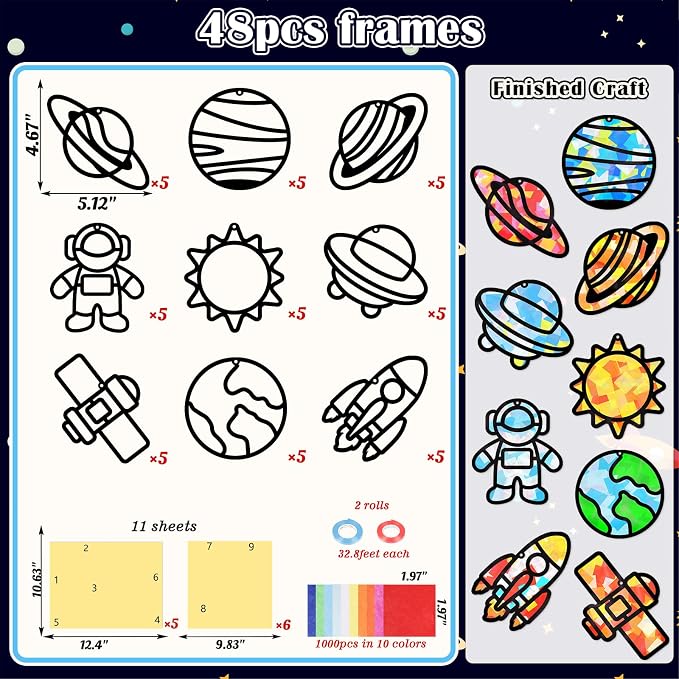 Renbuzhu 48PCS Solar System Space Paper Suncatchers DIY Project Kits, Back to - Image 4