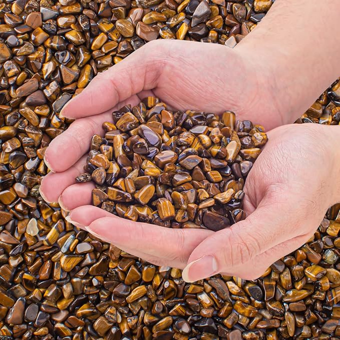 0.88 Lb Tiger Eye Aquarium Gravel Rocks Crushed Stone, Polished Natural Tumbled by EZEELAI