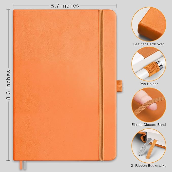 RETTACY Dotted Journal Notebook, 192 Pages, A5 Medium Size | Leather Hardcover - Image 2