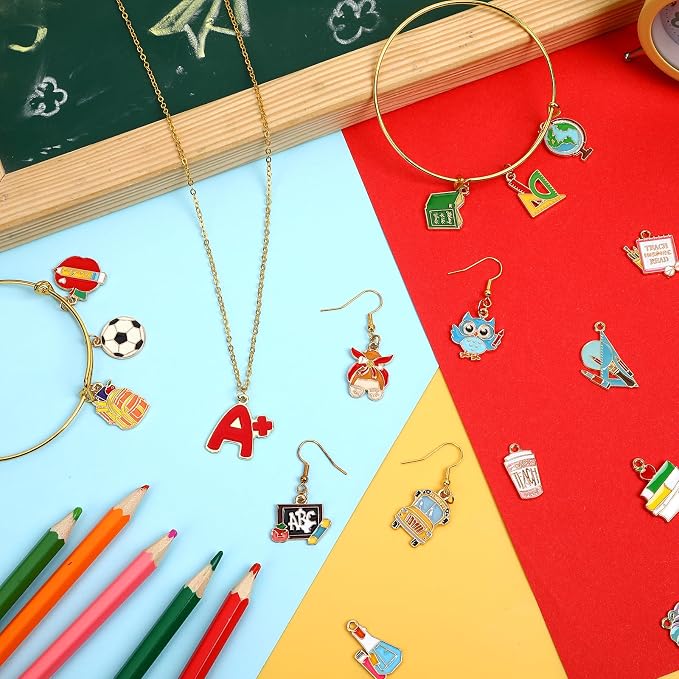 SANNIX 110 Pieces School Themed Charms Bulk, Teacher Jewelry DIY Craft Supplies - Image 2