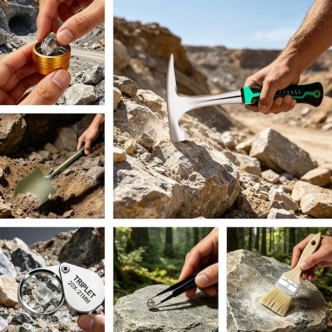 25PCS Rock Hammer Kit for Rock Hounding, Complete Geology Kit - Image 5