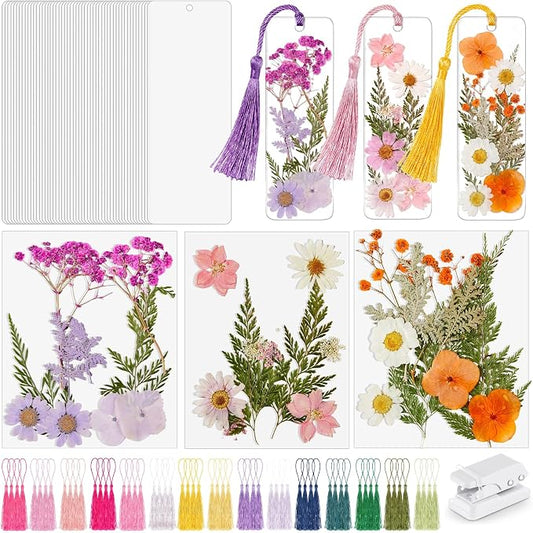 Fuyoooo 61 Pcs Pressed Flowers Bookmark Making Kit, DIY Bookmark Laminating by Liraitoya