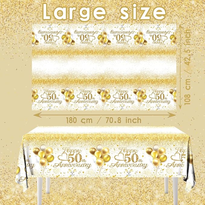 Happy 50th Anniversary Table Cloth, 50 Year Anniversary Decorations 3Pcs White - Image 5